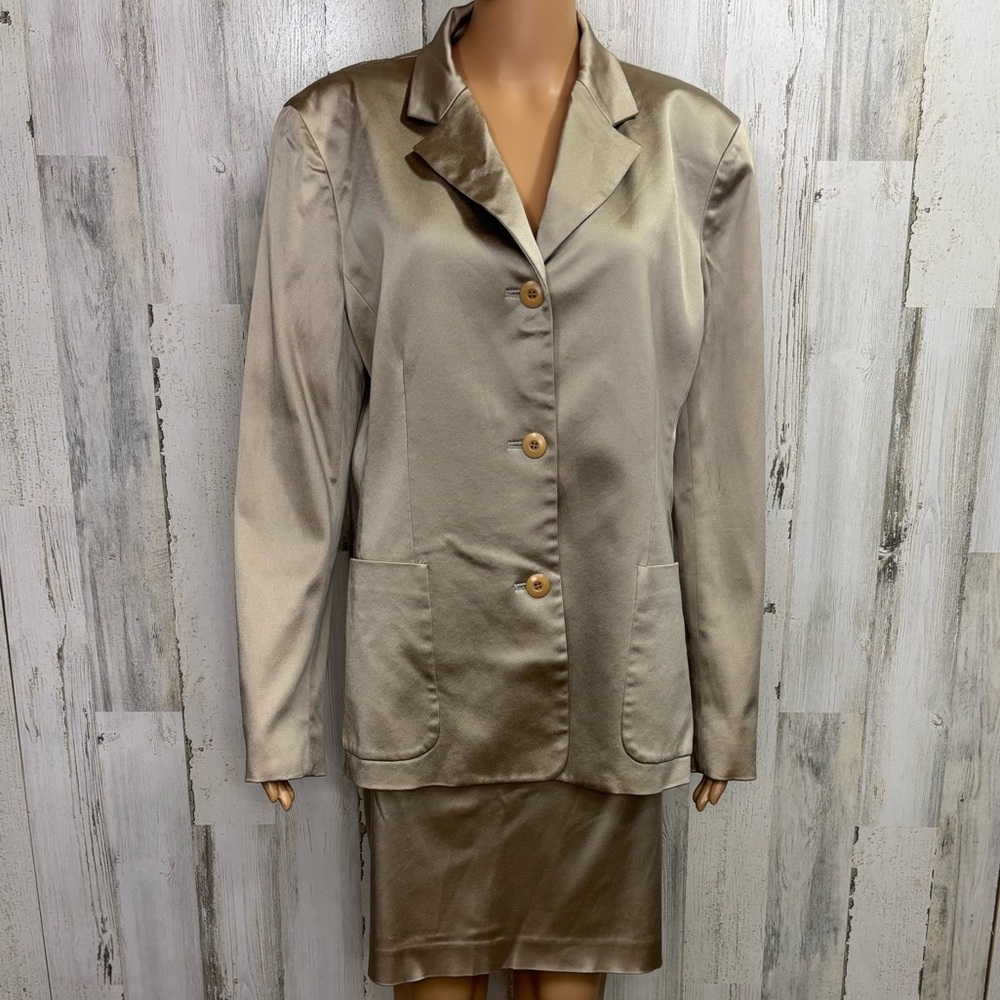 Emanuel Ungaro Vintage 80’s-90’s Gold Satin Blazer and Skirt‎ Suit